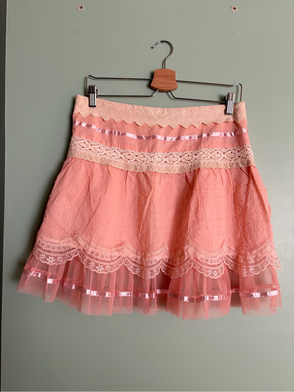 Grifflin Paris Pink Coquette Balletcore Lace Mini Skirt Fairycore Y2K Tiered M
